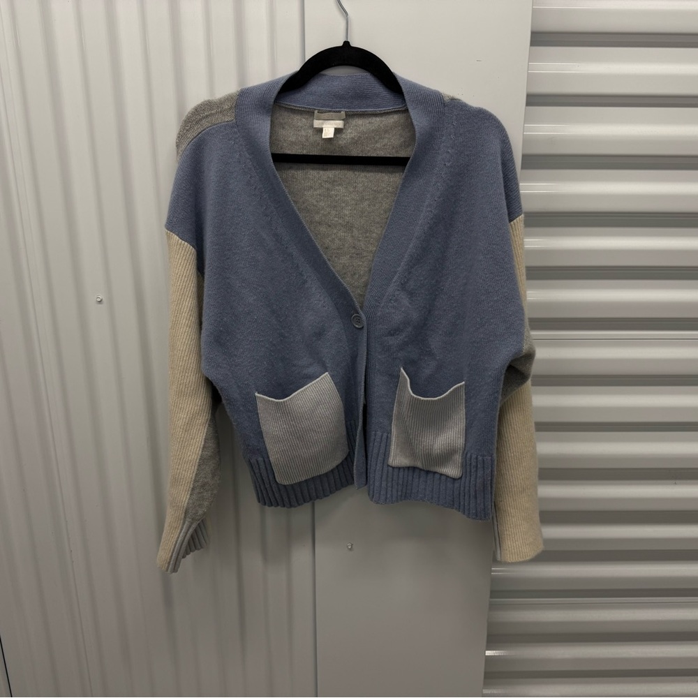 Colorblock Sweater Cos cashmere cardigan blue cream gray v neck oversized knit - Picture 5 of 8